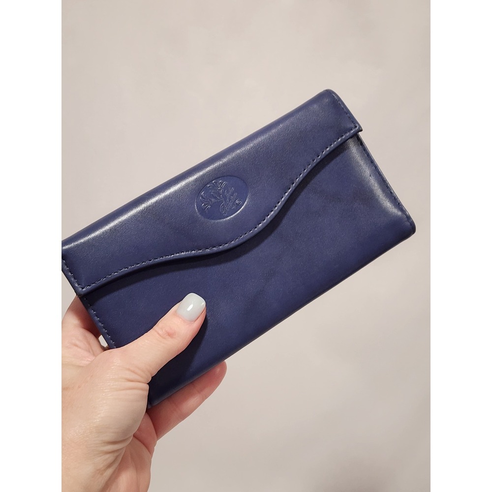 Buxton Womens Heiress Organizer Clutch Wallet Navy Blue Kiss Lock Coin Utility